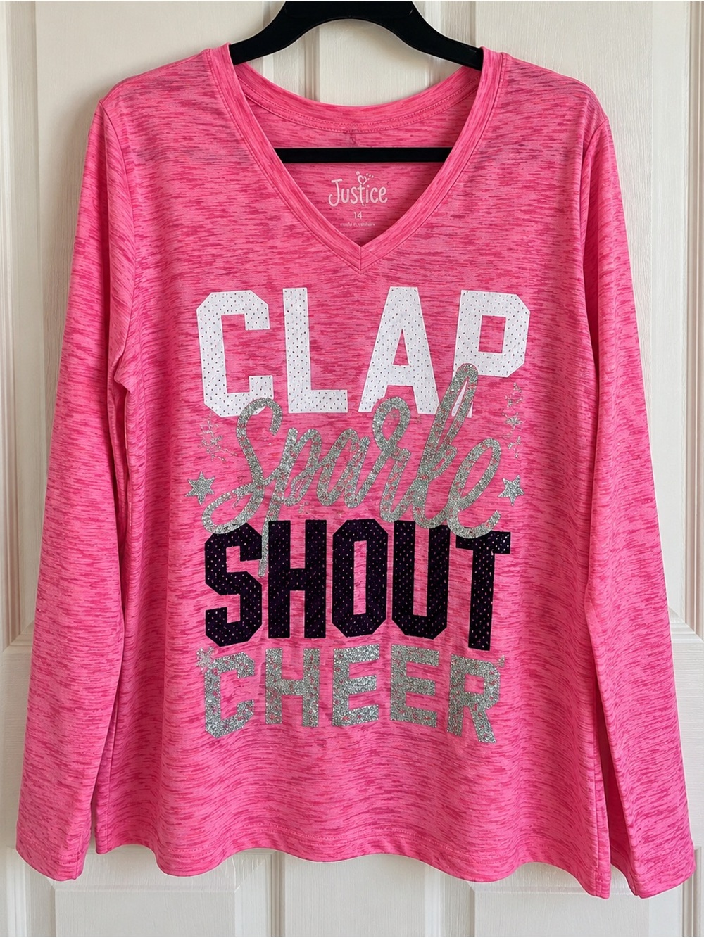 Justice Pink Long-Sleeve 'Clap Sparkle Shout Cheer' Graphic Tee